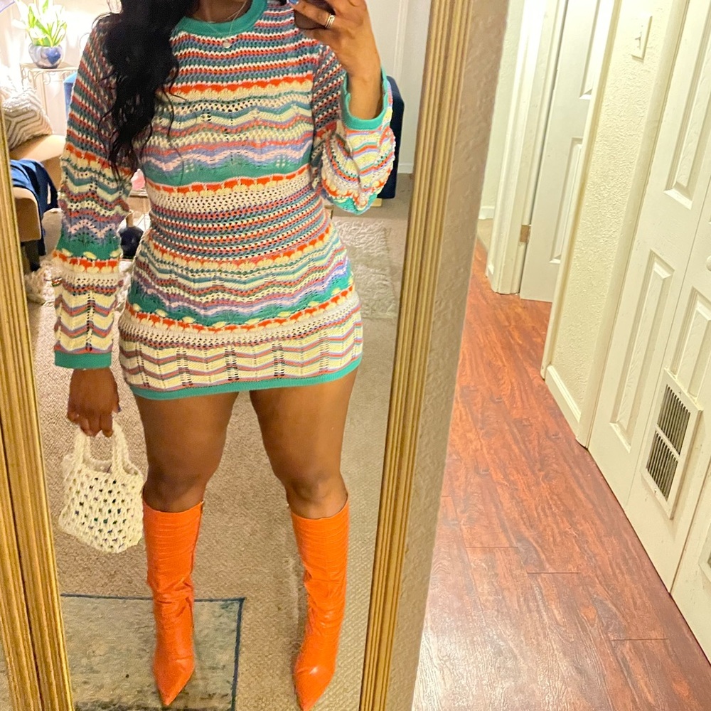 Multi color dress! It’s knitted, and cute